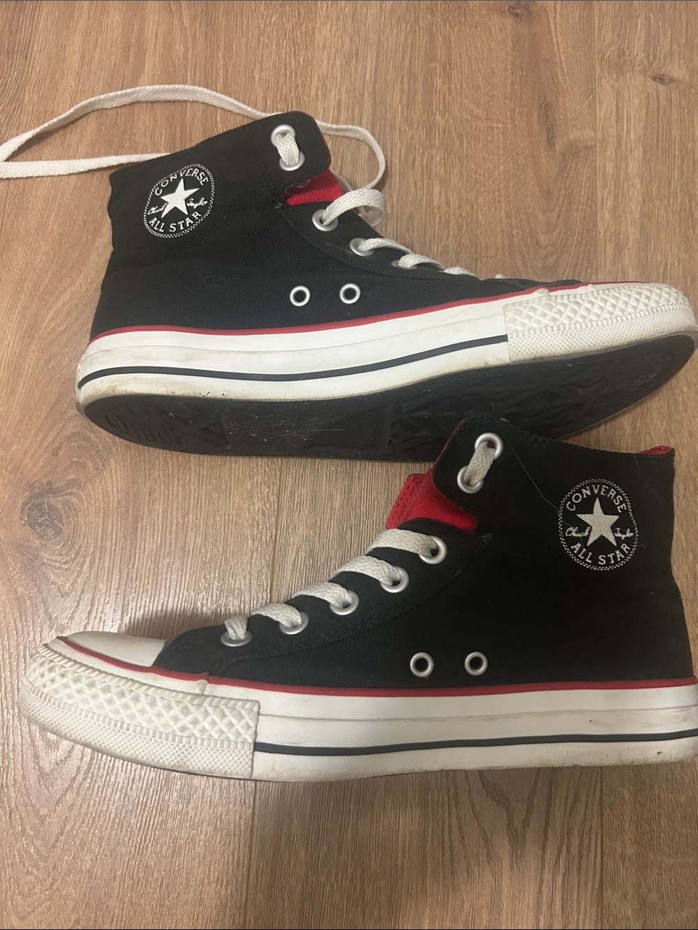 Converse Black and Red High-Top Sneakers with White Accents size 8 women